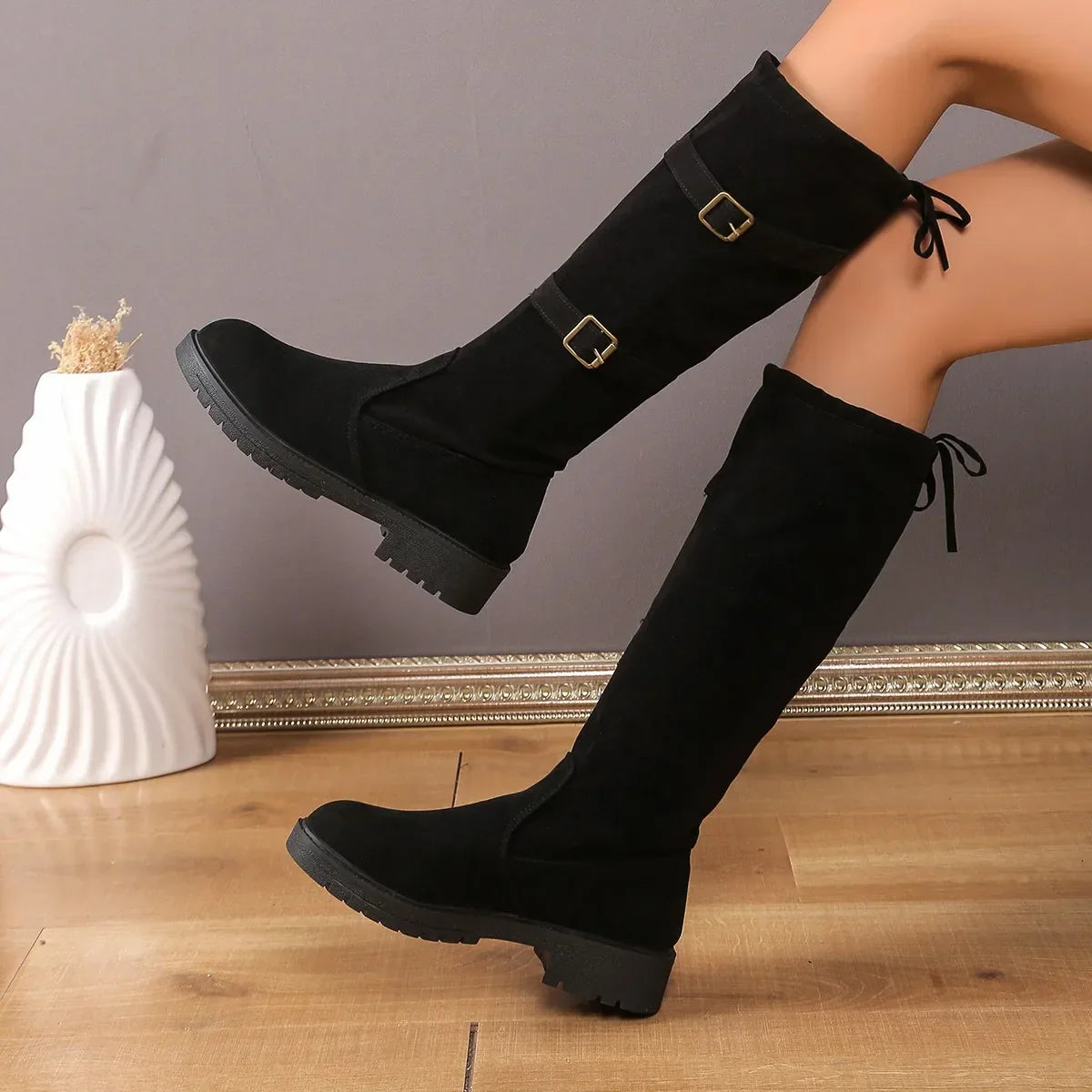 Black Knee-High Boots for Women with a Timeless Silhouette and Low Heels