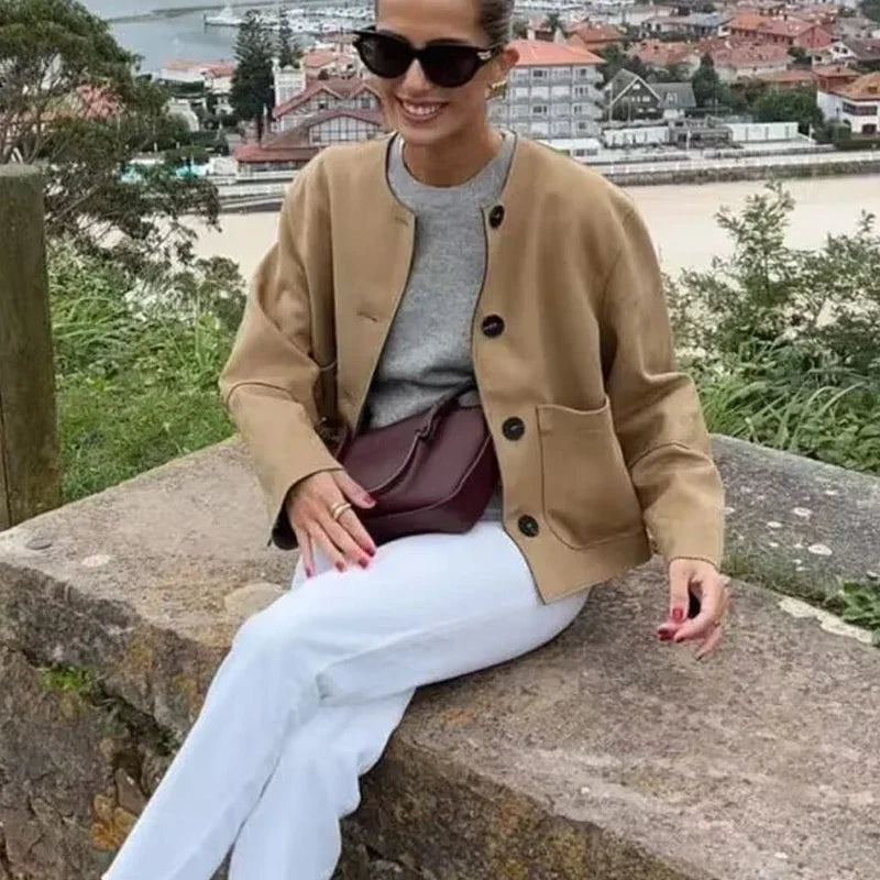 Sophisticated Tailored Long Sleeve Cropped Blazer for Women