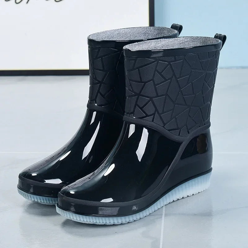 Lightweight Non-Slip Mid-Calf Rain Boots for Women - Waterproof Design