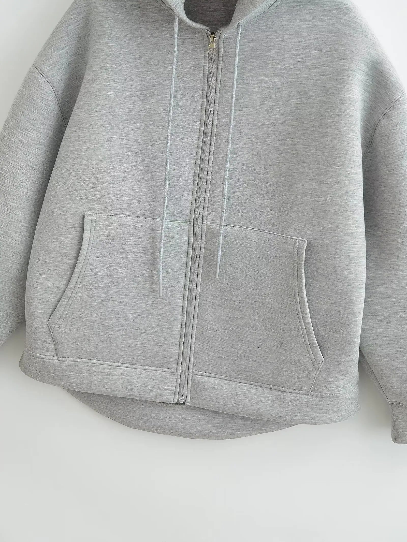 Women's Relaxed Zip-Up Hoodie with Drawstring Hood and Pockets