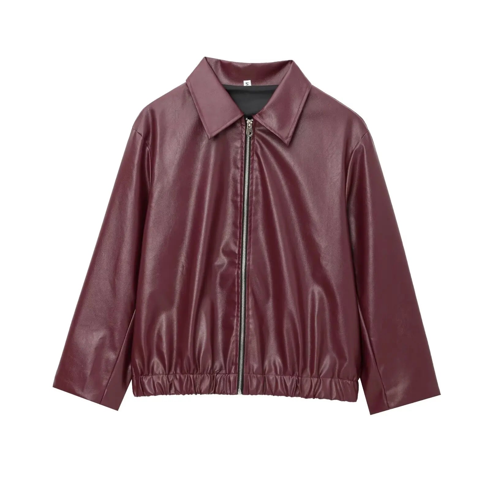 Women's Zipper-Front Leather Jacket with Classic Lapel Collar