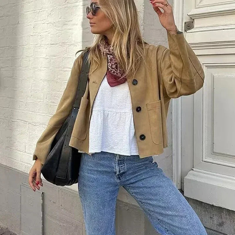 Sophisticated Tailored Long Sleeve Cropped Blazer for Women
