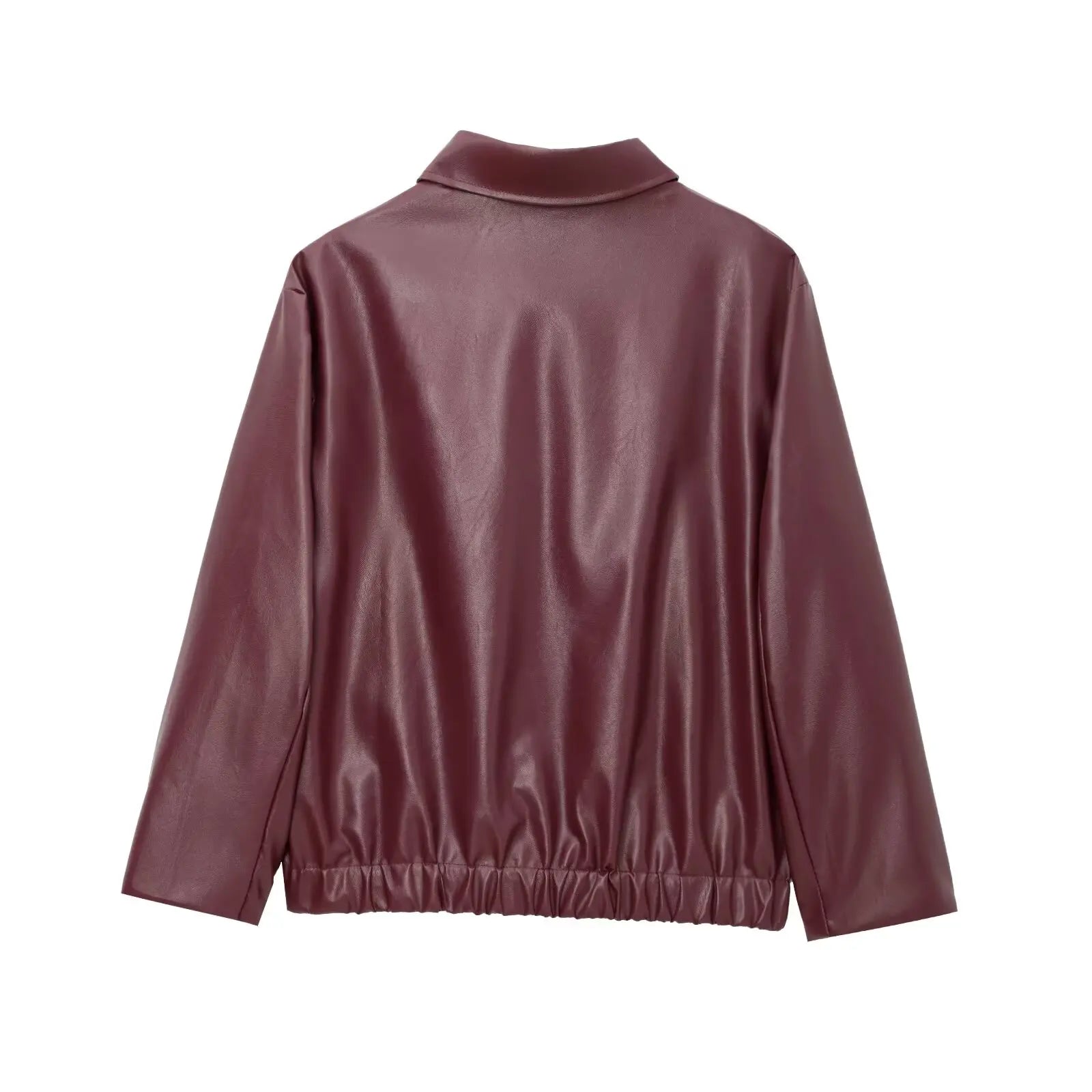 Women's Zipper-Front Leather Jacket with Classic Lapel Collar