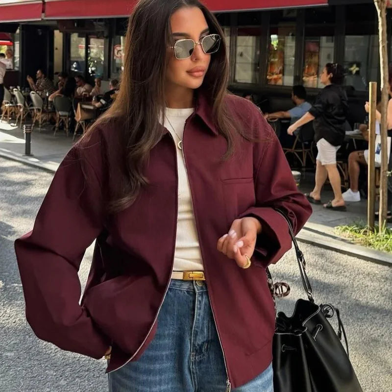 Contemporary Tailored Long Sleeve Cropped Bomber Jacket for Women