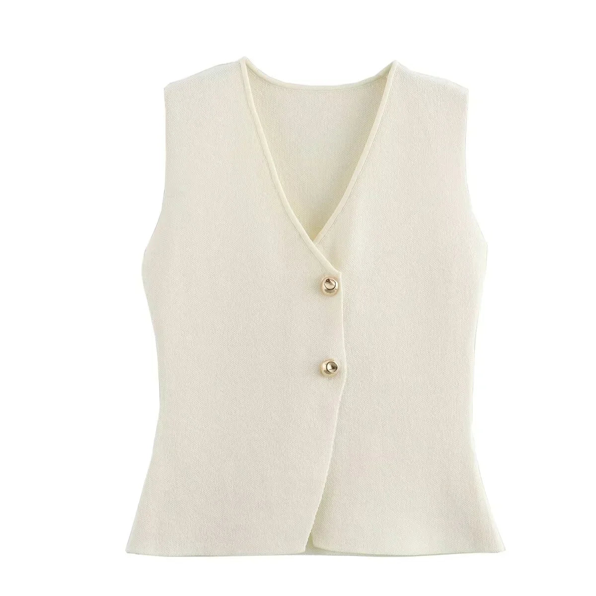 Button-Front Sleeveless Knitted Vest Top for Women