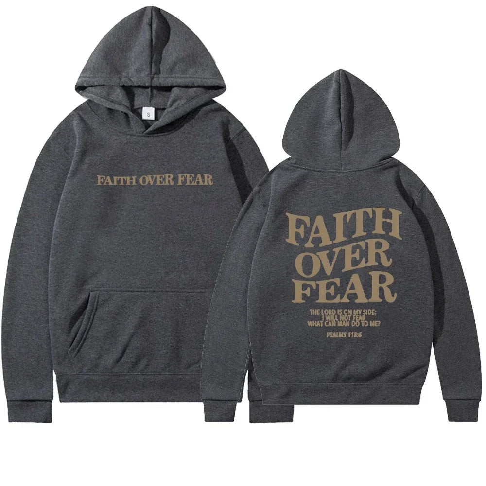 Women's Oversized Hoodie Featuring 'Faith Over Fear' Bible Verse