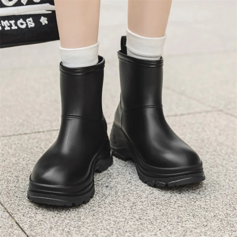 Waterproof Mid-Calf Boots for Women with Slip-Resistant Thick Sole