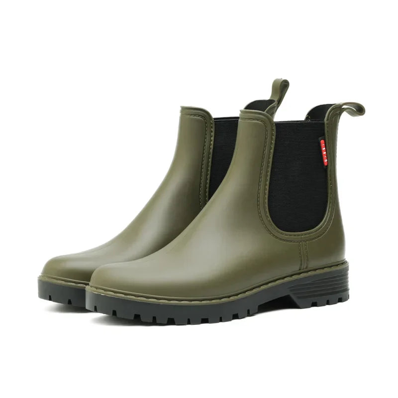 Women's Waterproof Chelsea Rain Boots Featuring a Non-Slip Rubber Sole