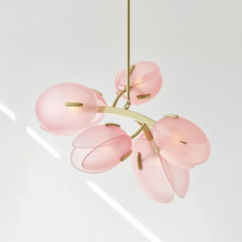 Calypso - Lampada da soffitto in vetro con tulipani rosa in stile scandinavo