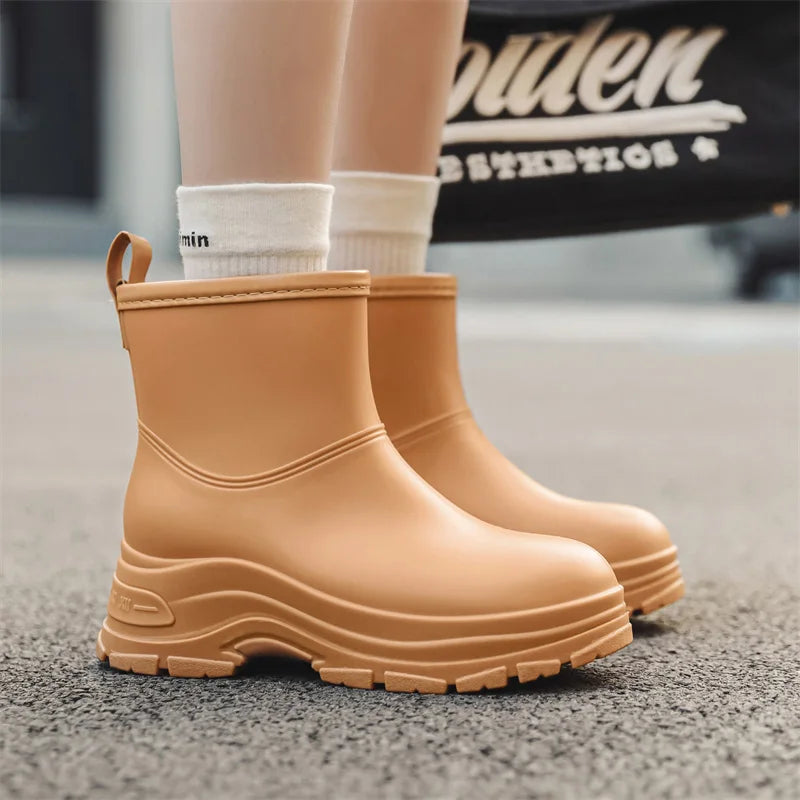 Waterproof Mid-Calf Boots for Women with Slip-Resistant Thick Sole