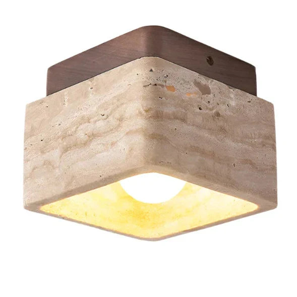 Delona - Lampada da soffitto LED quadrata in Travertino e Legno Naturale