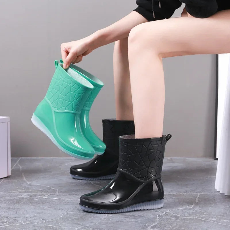 Lightweight Non-Slip Mid-Calf Rain Boots for Women - Waterproof Design