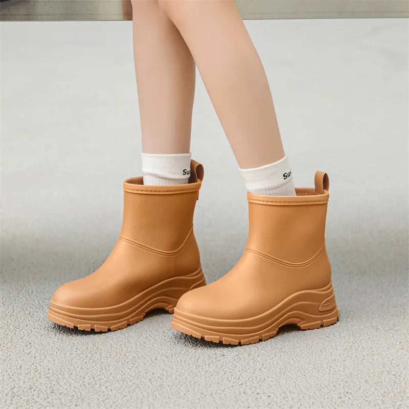 Waterproof Mid-Calf Boots for Women with Slip-Resistant Thick Sole