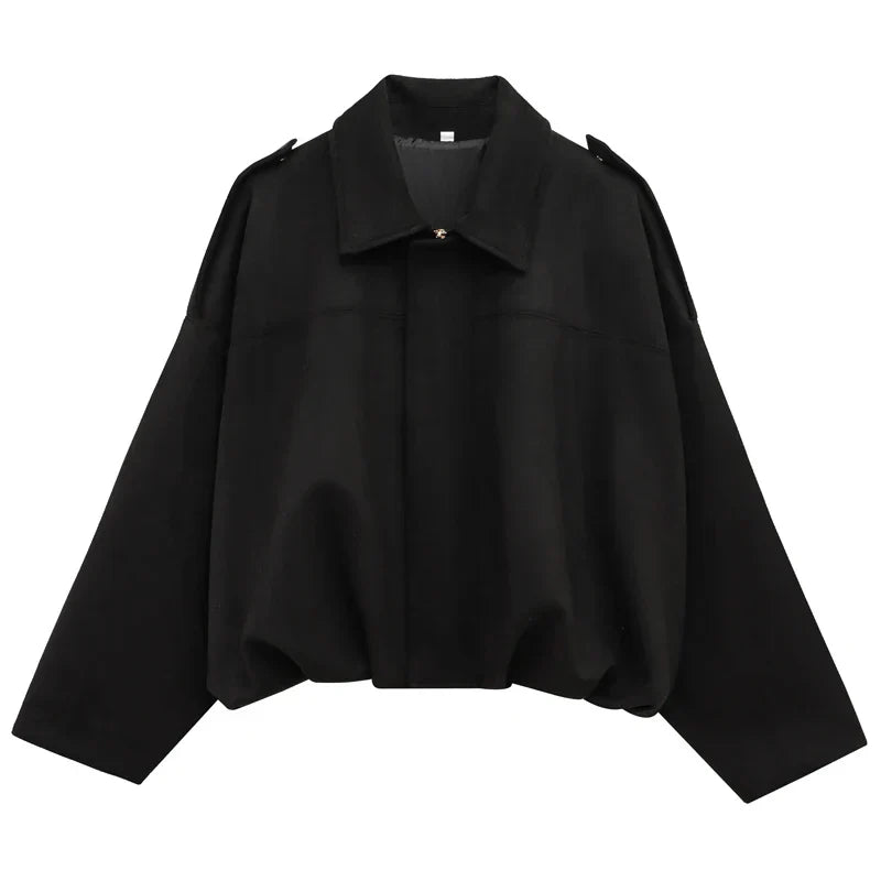 Womens Cropped Bomber Jacket with Lapel Collar and Zip Closure