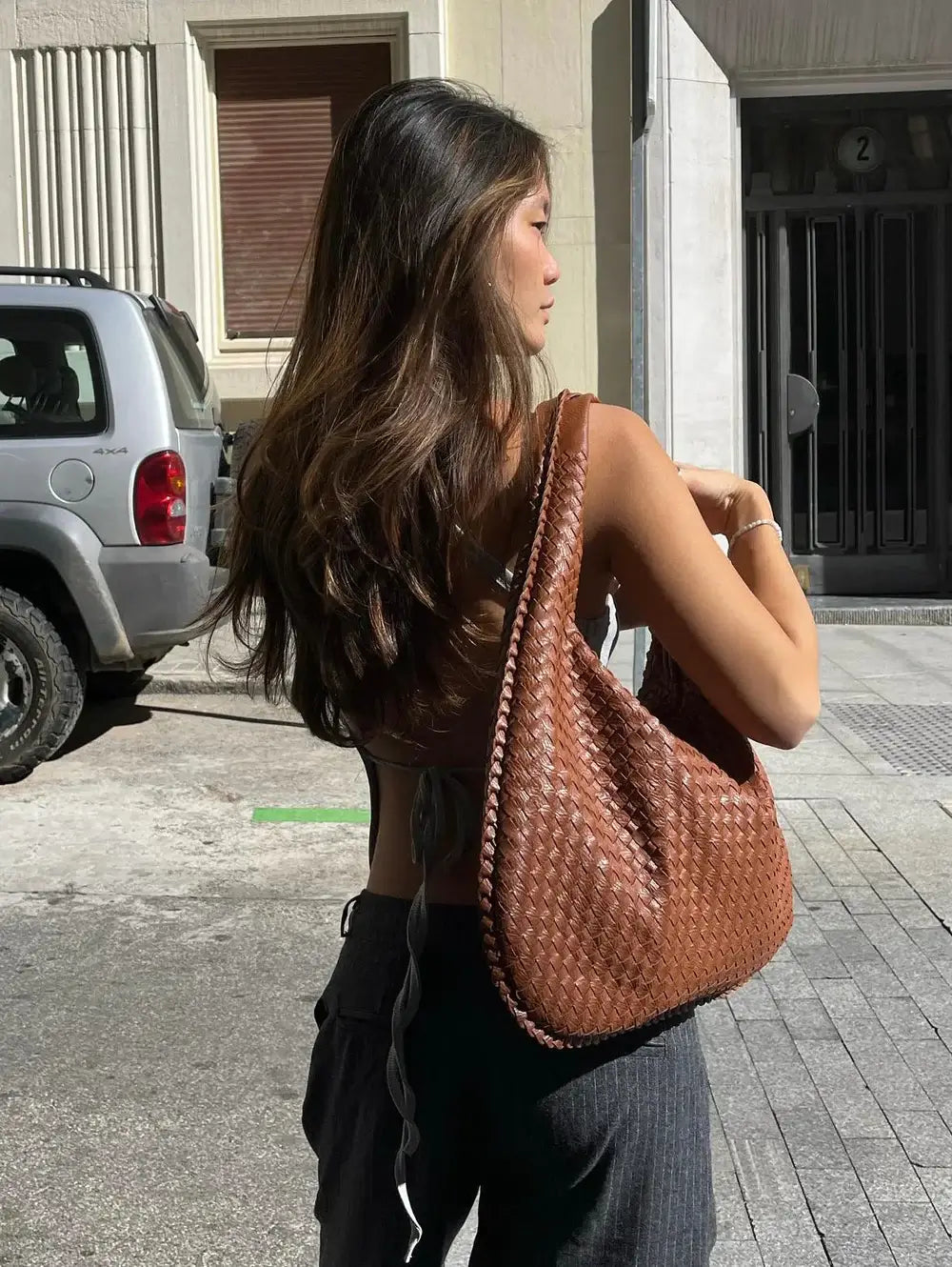 Women's Large Woven Shoulder Bag with Soft Slouchy Design