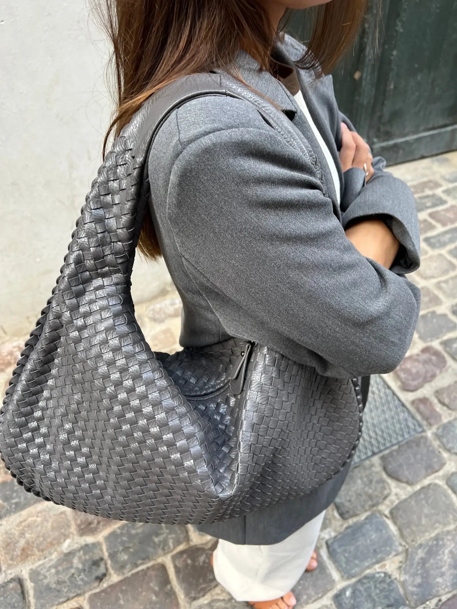 Women's Large Woven Shoulder Bag with Soft Slouchy Design