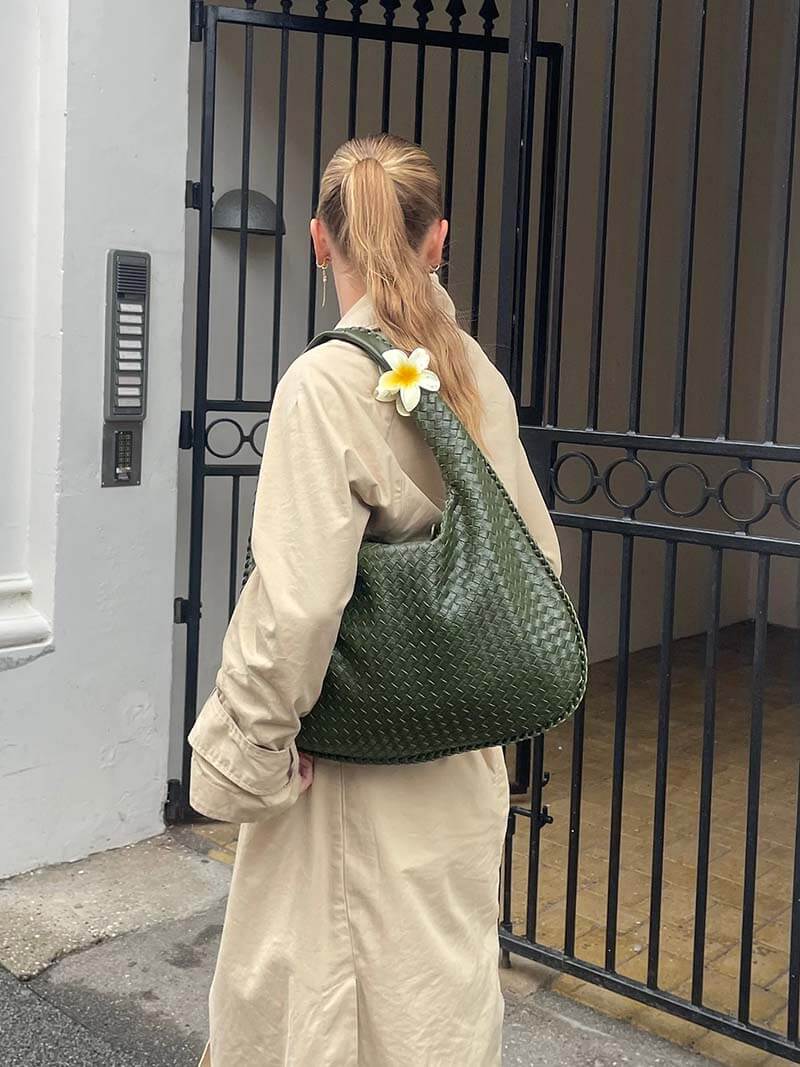 Women's Large Woven Shoulder Bag with Soft Slouchy Design