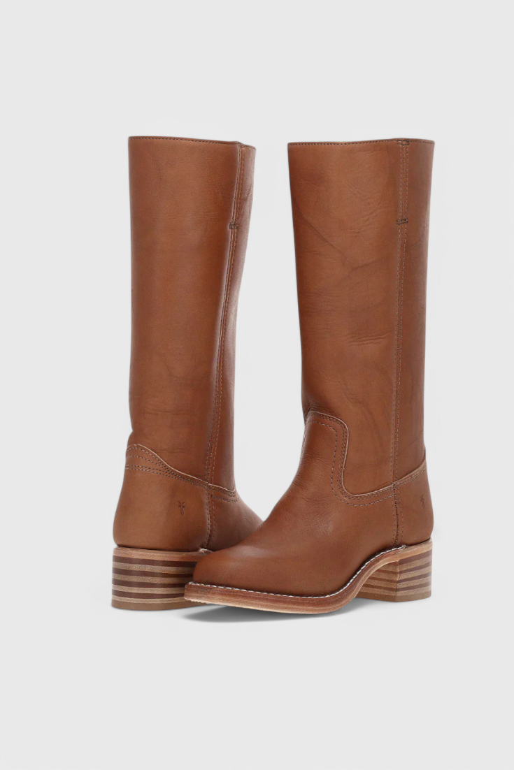 Women's Knee-High Boots with a Stacked Heel and Classic Round Toe Design