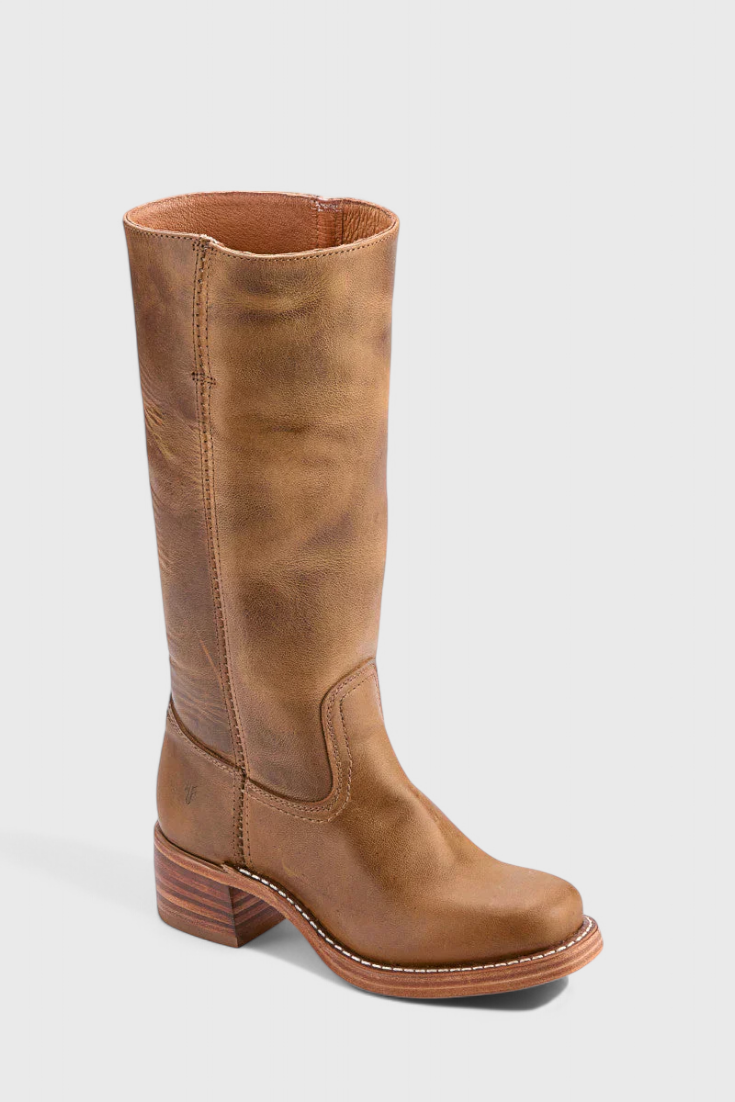Women's Knee-High Boots with a Stacked Heel and Classic Round Toe Design