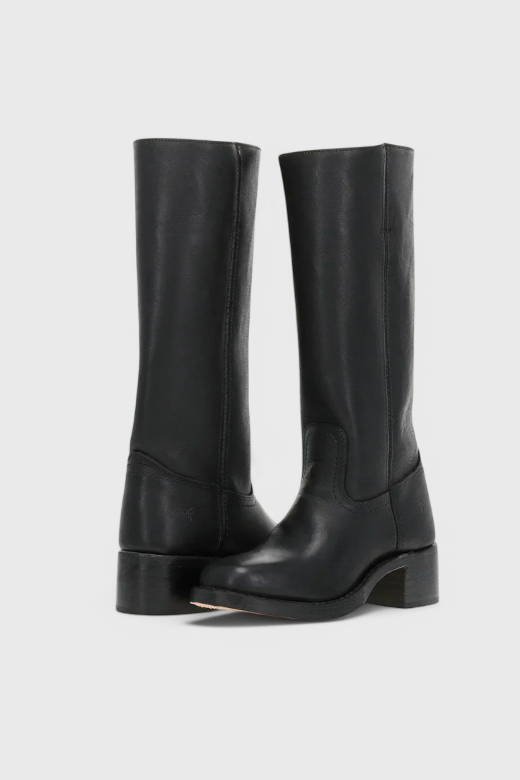 Women's Knee-High Boots with a Stacked Heel and Classic Round Toe Design