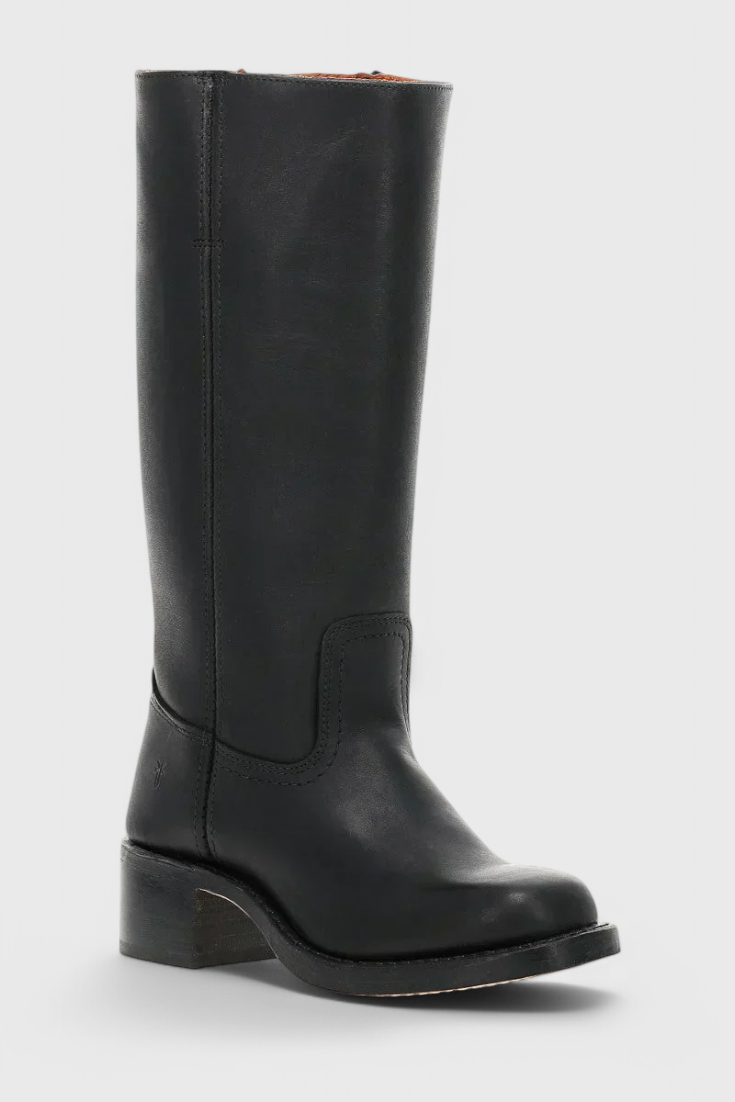 Women's Knee-High Boots with a Stacked Heel and Classic Round Toe Design