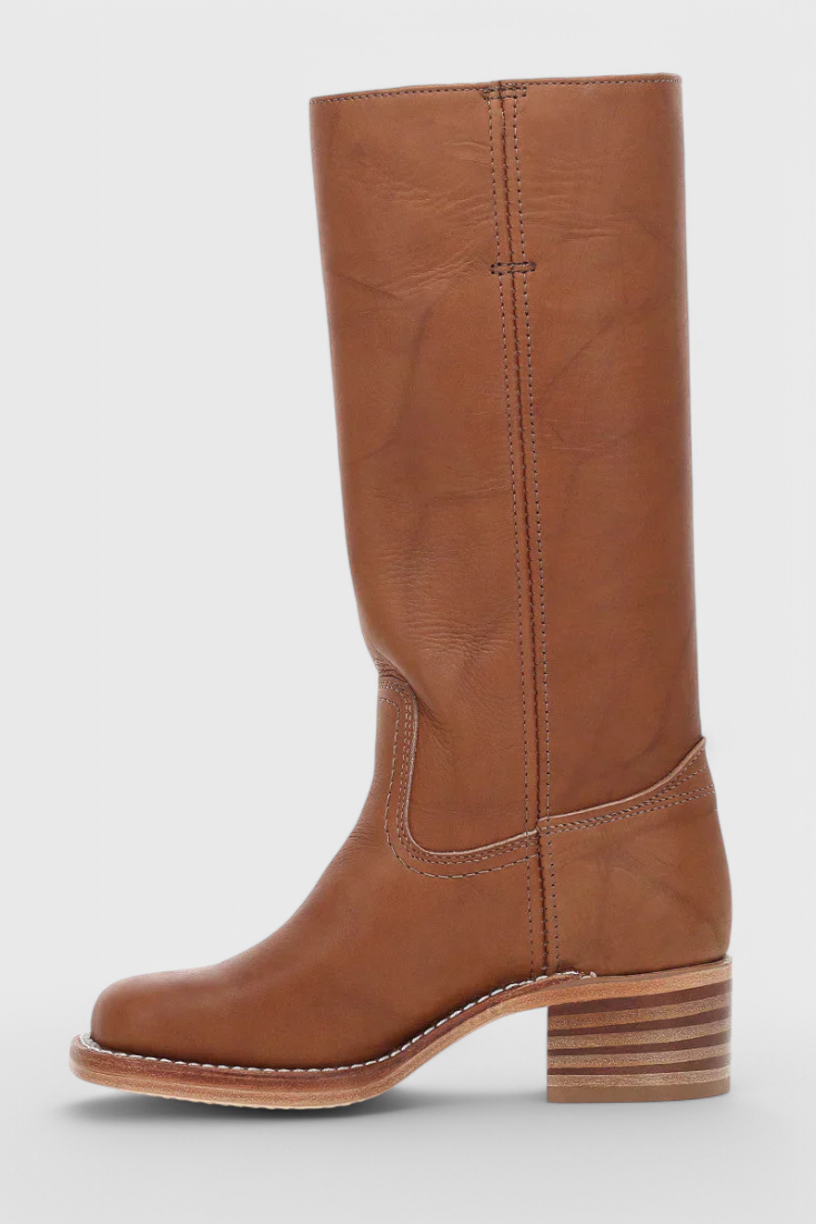 Women's Knee-High Boots with a Stacked Heel and Classic Round Toe Design