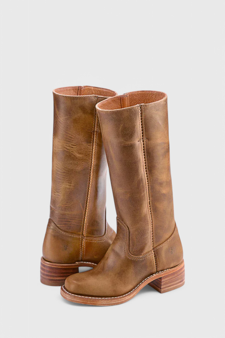Women's Knee-High Boots with a Stacked Heel and Classic Round Toe Design