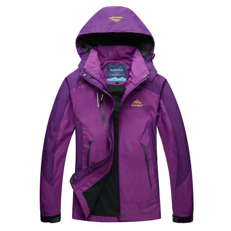 Women's Waterproof Windbreaker Jacket with Hood and Sporty Design