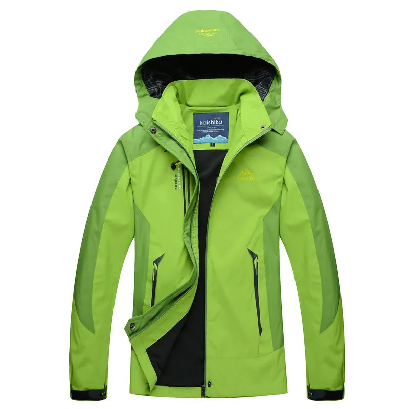 Women's Waterproof Windbreaker Jacket with Hood and Sporty Design