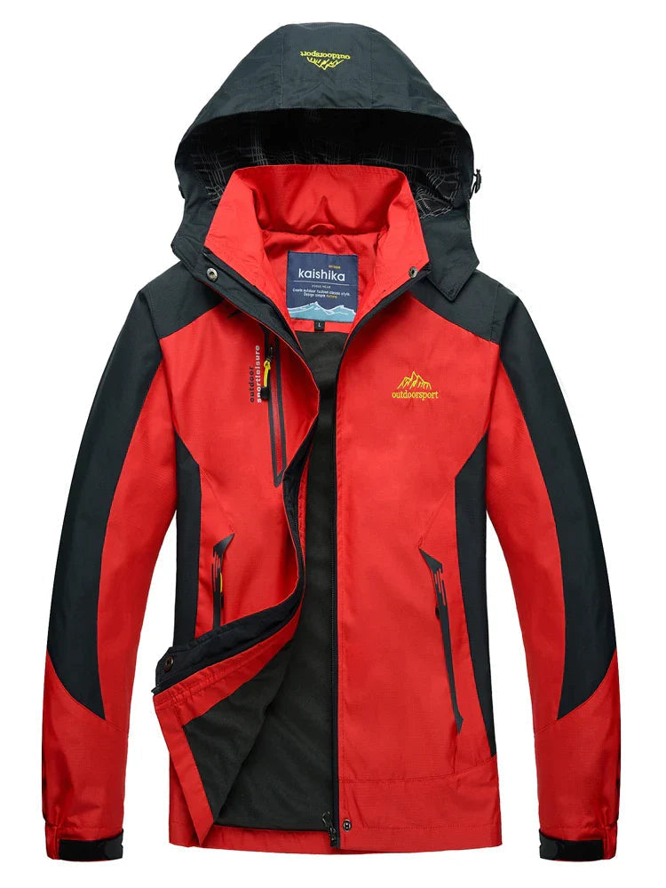 Women's Waterproof Windbreaker Jacket with Hood and Sporty Design