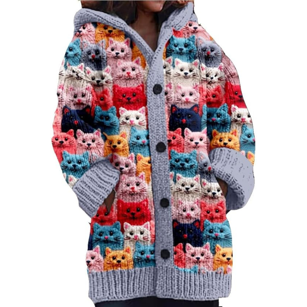 Cat-Inspired Button-Up Hoodie Cardigan for Women