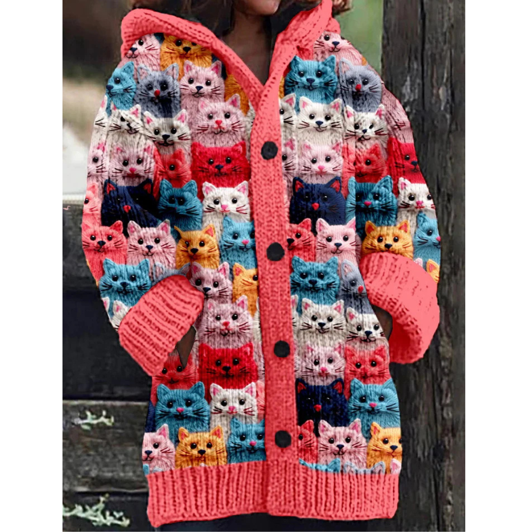 Cat-Inspired Button-Up Hoodie Cardigan for Women