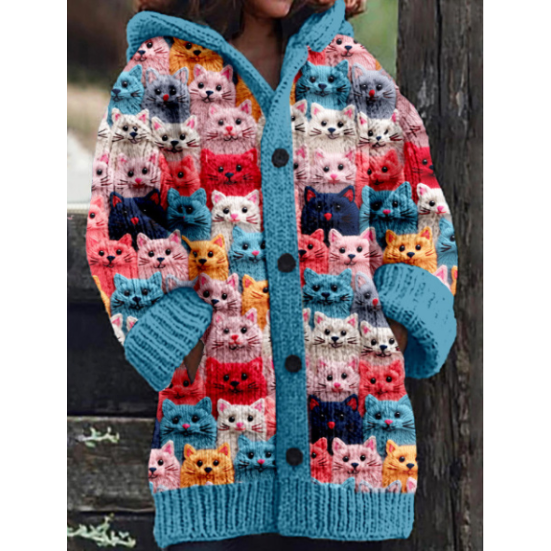 Cat-Inspired Button-Up Hoodie Cardigan for Women