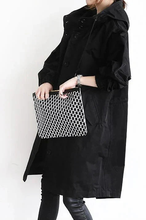 Women's Oversized Hooded Rain Jacket with Button Closure and Pockets