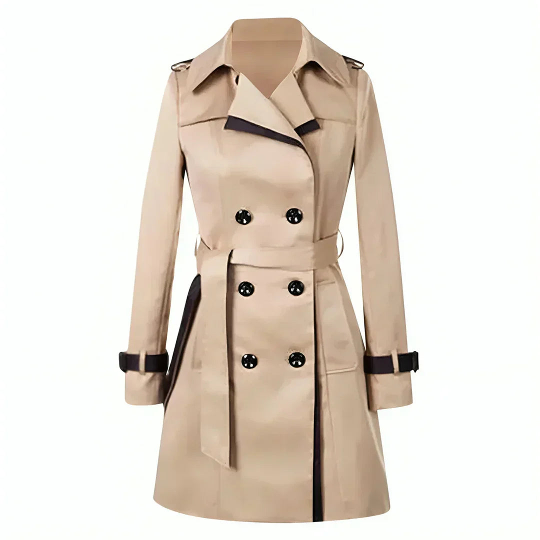 Double-Breasted Trench Coat for Women with Belt and Cuff Straps