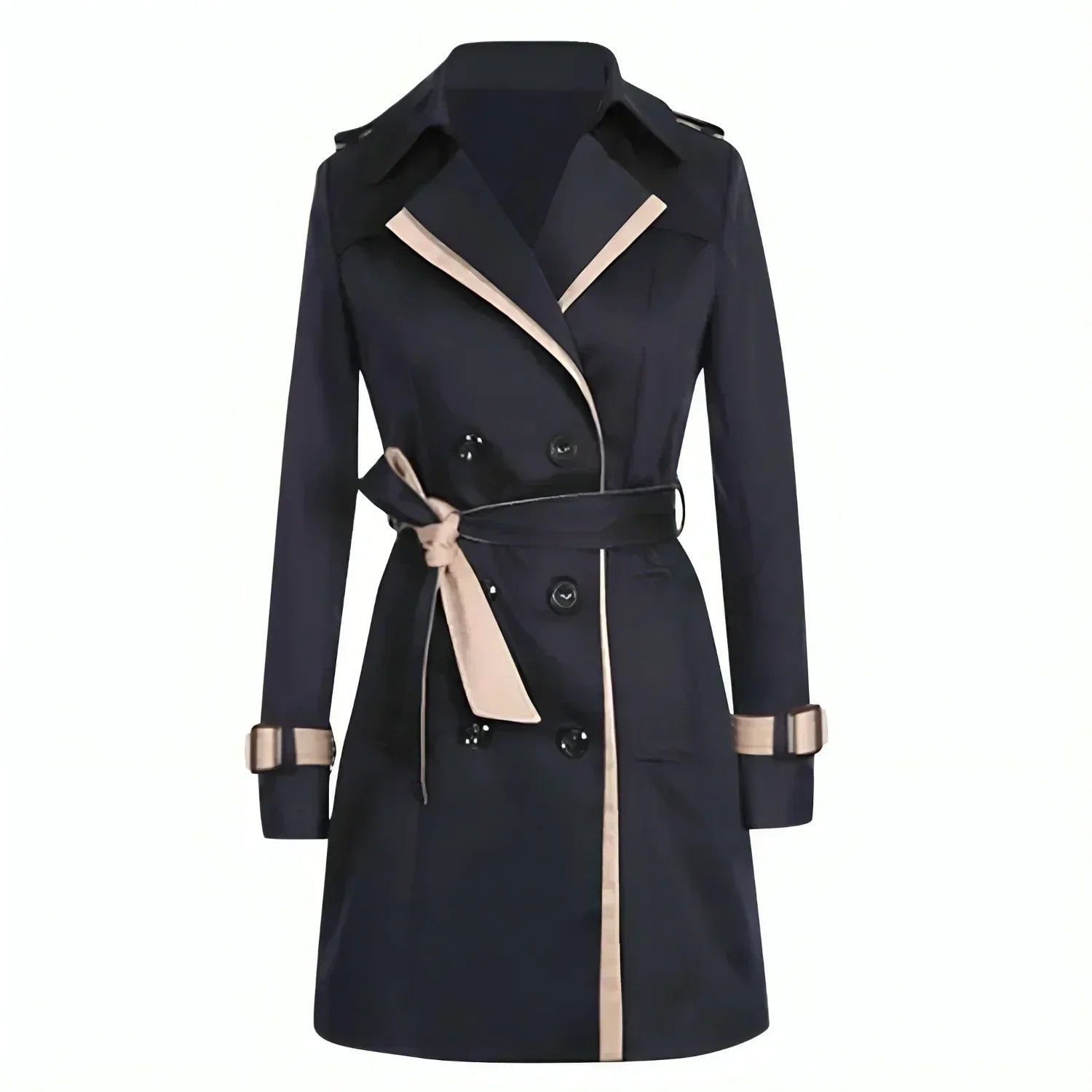 Double-Breasted Trench Coat for Women with Belt and Cuff Straps