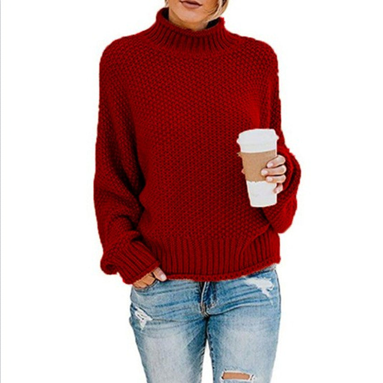 Plus Size Oversized Chunky Knit Turtleneck Sweater for Women
