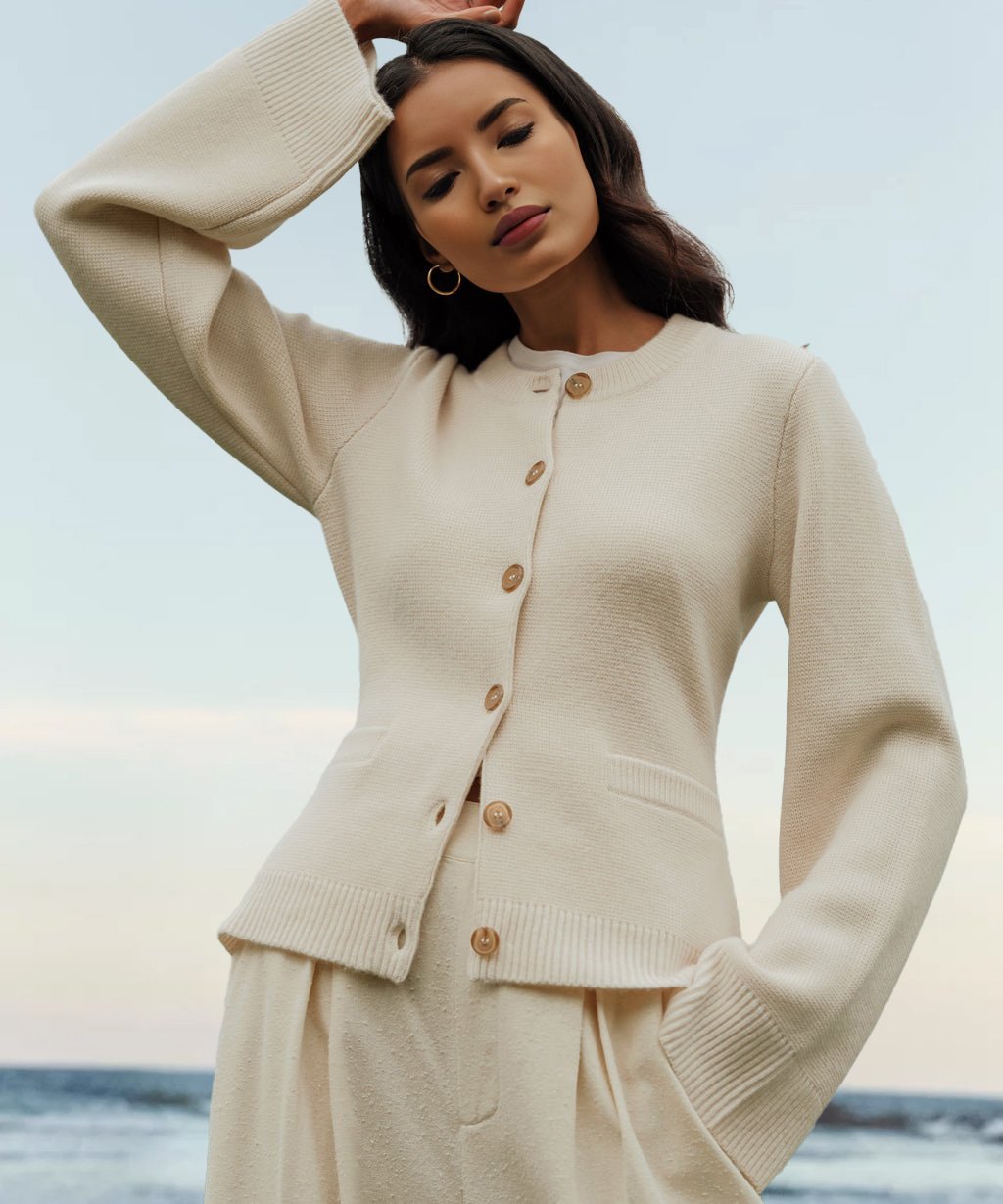 Chic Slim Fit Round Neck Cardigan for Women with Button Accents