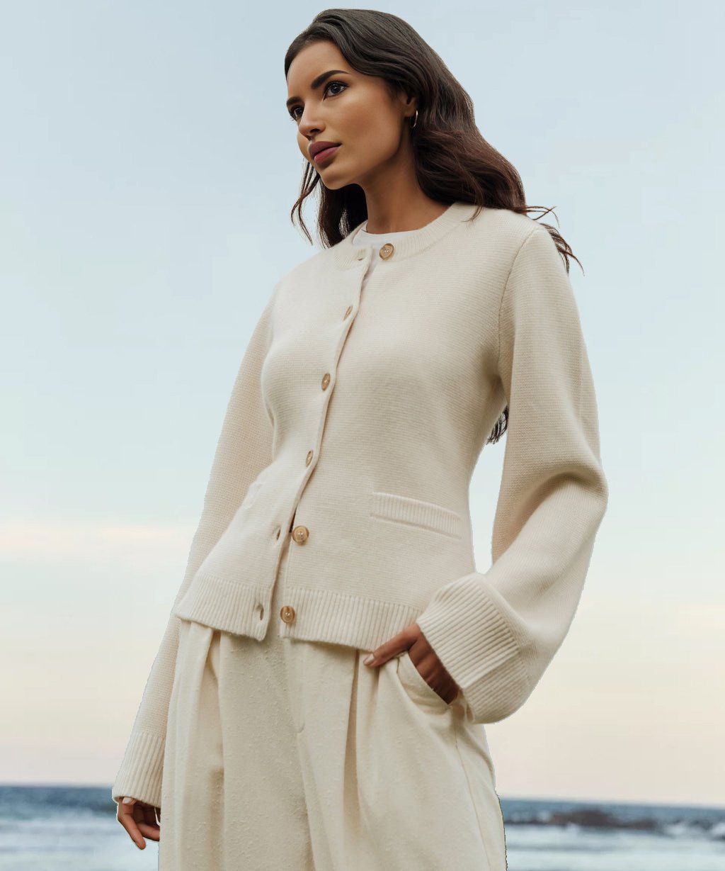 Chic Slim Fit Round Neck Cardigan for Women with Button Accents