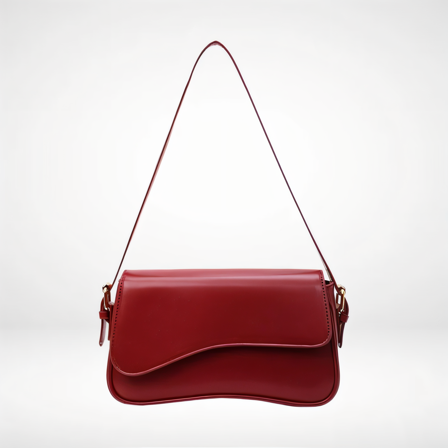 Women's Curved Flap Shoulder Bag with Adjustable Strap and Closure