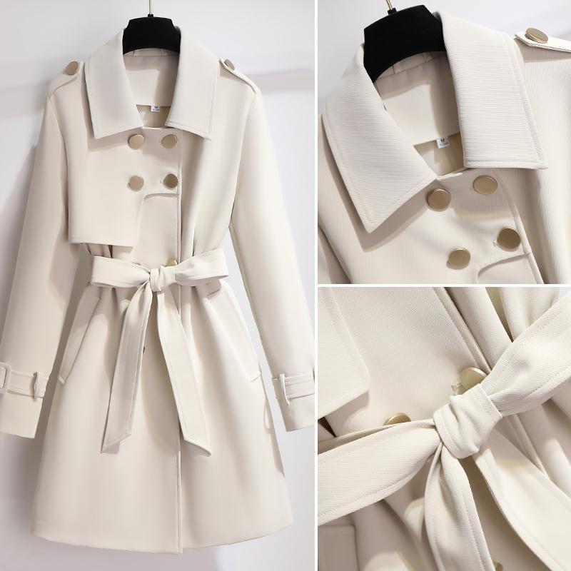 Chic Women's Short Double-Breasted Trench Coat with Waist Belt