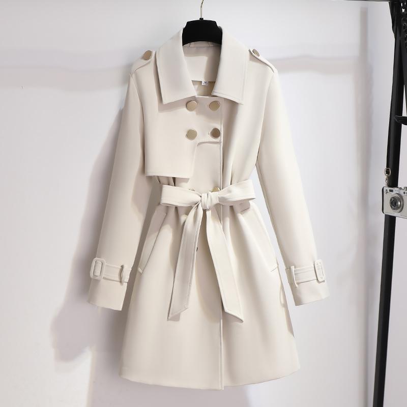 Chic Women's Short Double-Breasted Trench Coat with Waist Belt
