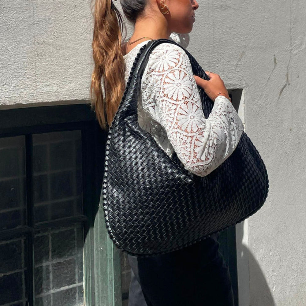 Women's Large Woven Shoulder Bag with Soft Slouchy Design