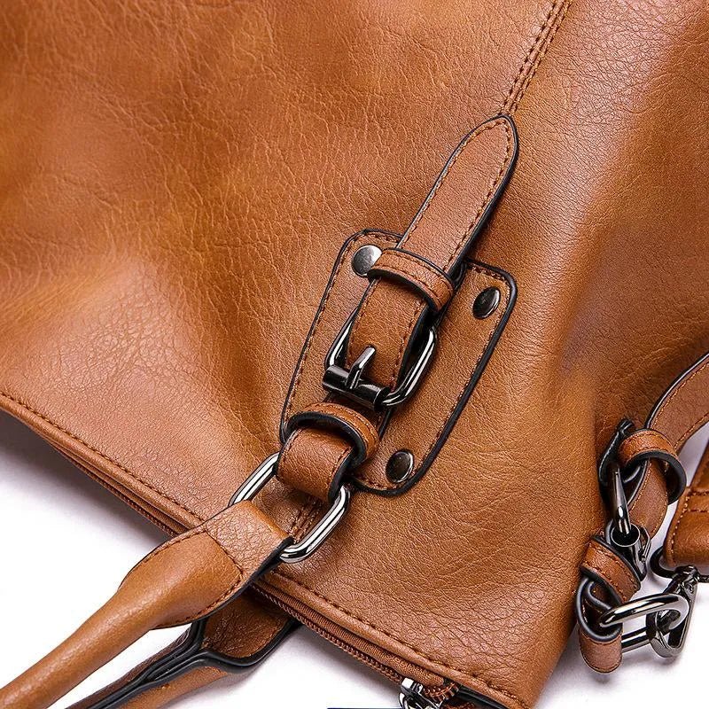 Women's Convertible Shoulder and Handbag with Dual Buckle Detail