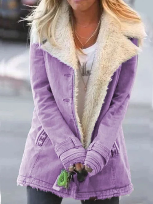 Women's Winter Coat Featuring Soft Lining and Fold-Down Collar