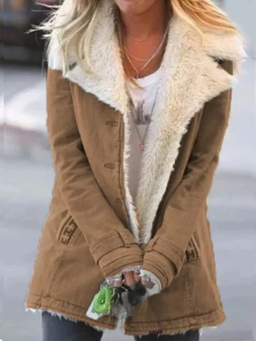 Women's Winter Coat Featuring Soft Lining and Fold-Down Collar