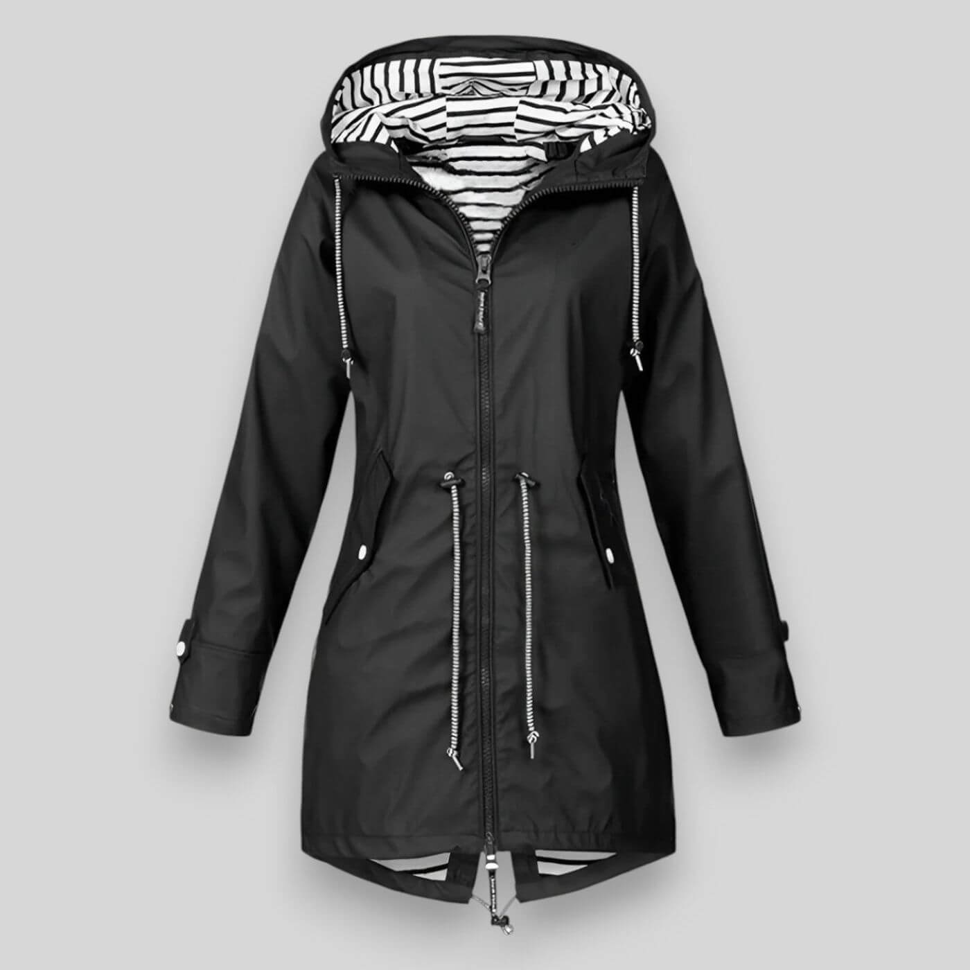 Adjustable Drawcord Waist Women's Hooded Zip Rain Jacket