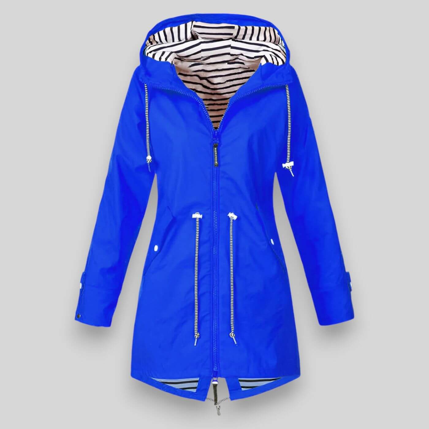Adjustable Drawcord Waist Women's Hooded Zip Rain Jacket