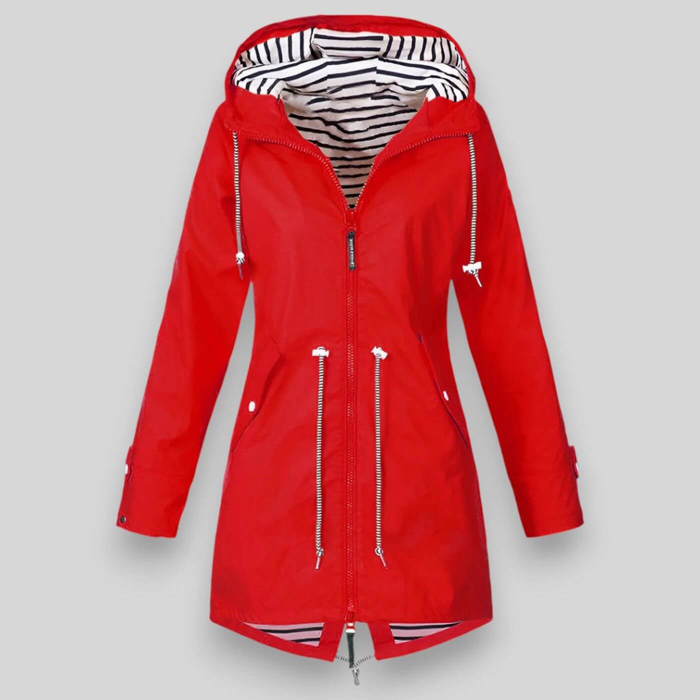 Adjustable Drawcord Waist Women's Hooded Zip Rain Jacket