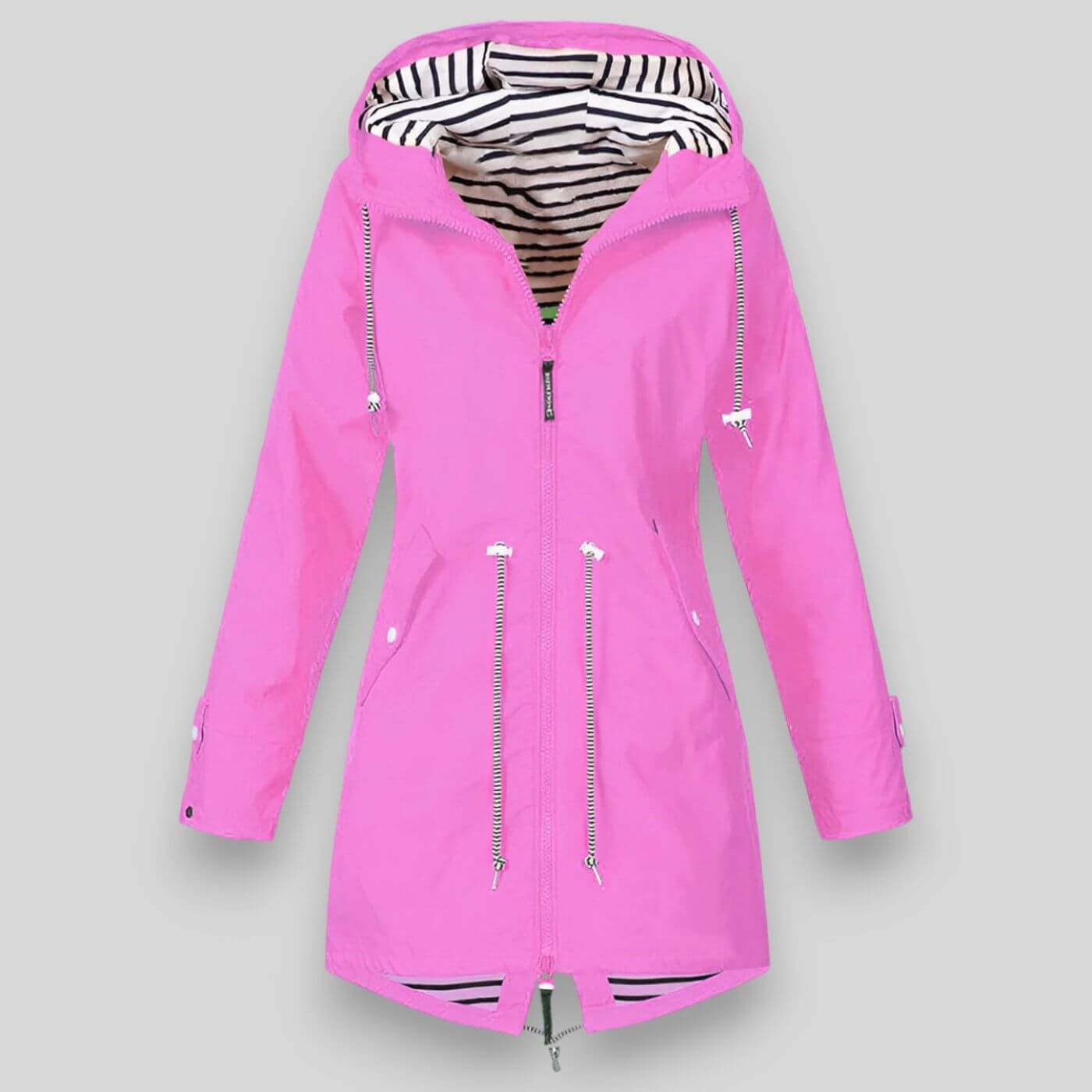 Adjustable Drawcord Waist Women's Hooded Zip Rain Jacket